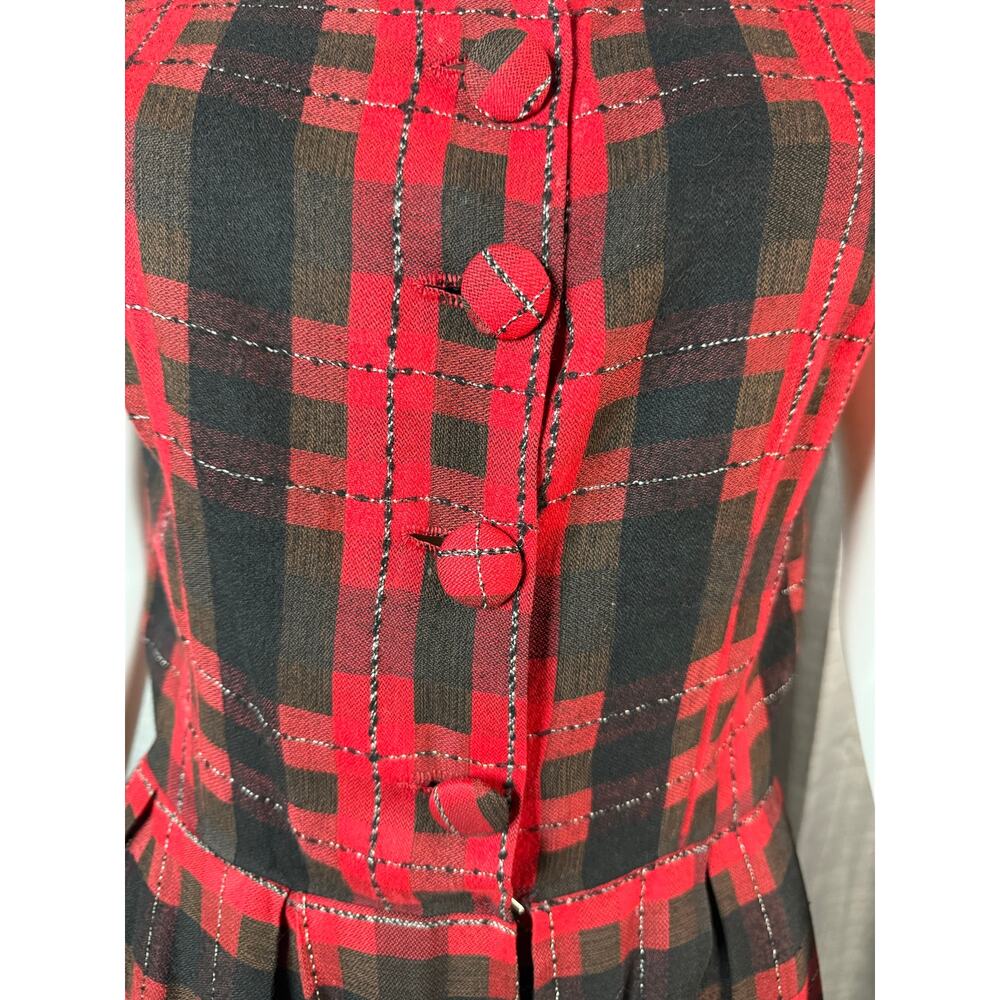 Vintage Red/Black Wool Plaid Sleeveless Dress Sz M - Picture 2 of 8